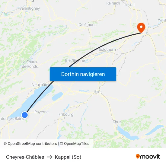 Cheyres-Châbles to Kappel (So) map