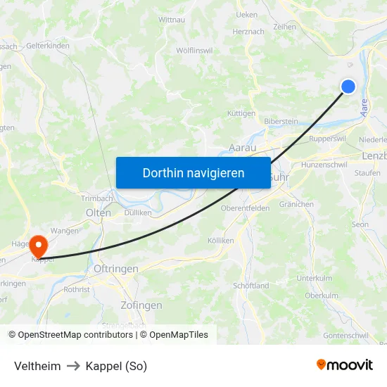 Veltheim to Kappel (So) map