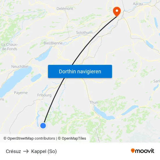 Crésuz to Kappel (So) map
