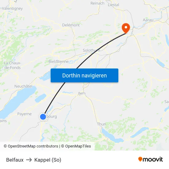 Belfaux to Kappel (So) map