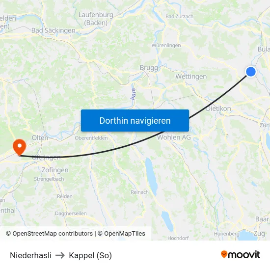 Niederhasli to Kappel (So) map