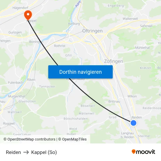 Reiden to Kappel (So) map