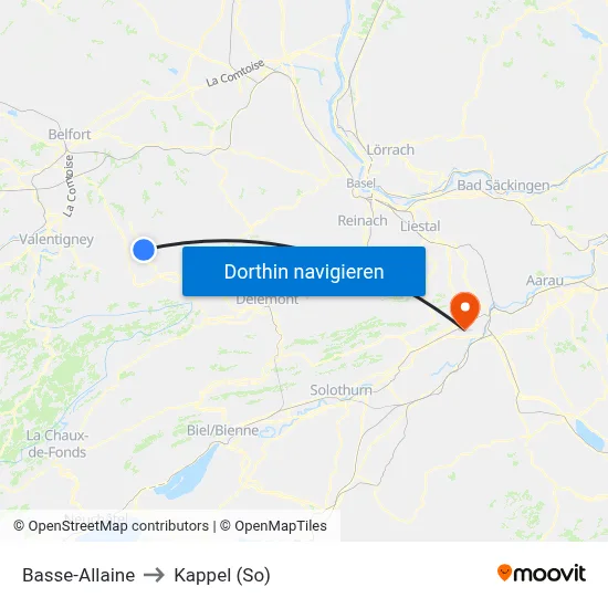 Basse-Allaine to Kappel (So) map