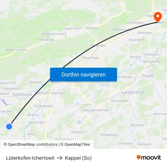 Lüterkofen-Ichertswil to Kappel (So) map
