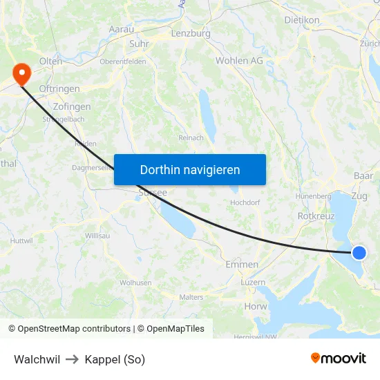 Walchwil to Kappel (So) map