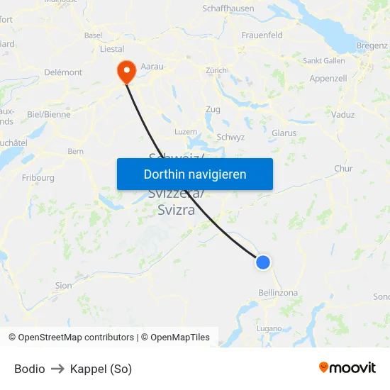 Bodio to Kappel (So) map