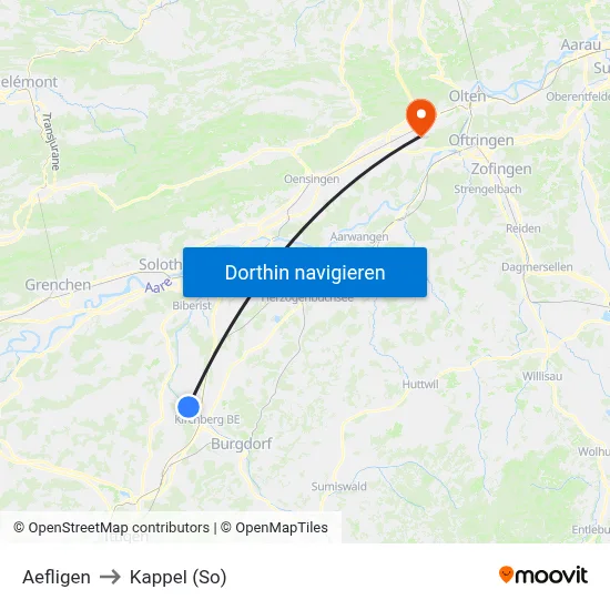 Aefligen to Kappel (So) map