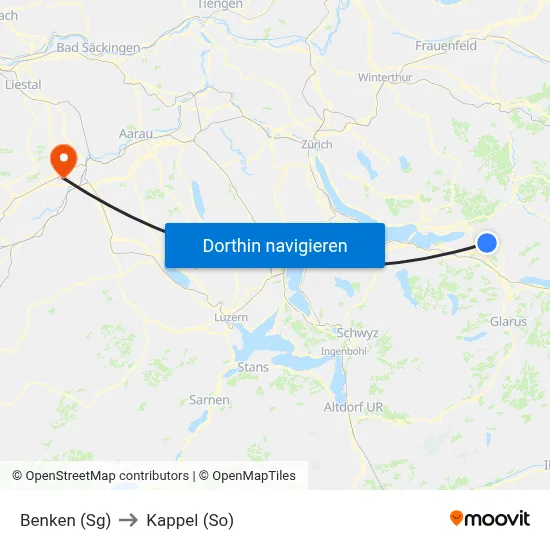 Benken (Sg) to Kappel (So) map