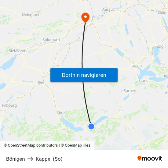 Bönigen to Kappel (So) map