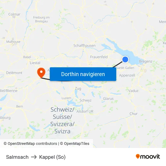Salmsach to Kappel (So) map