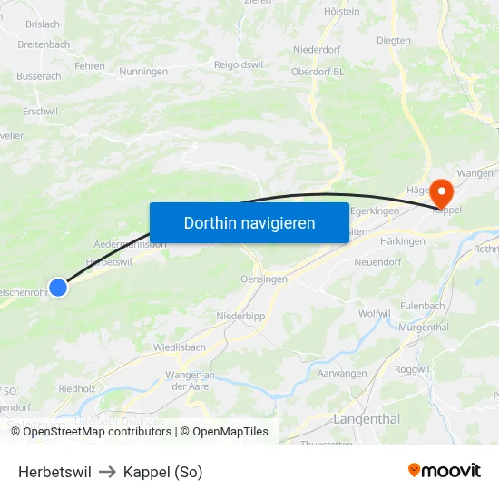Herbetswil to Kappel (So) map