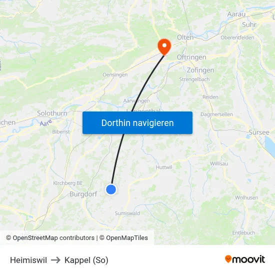 Heimiswil to Kappel (So) map