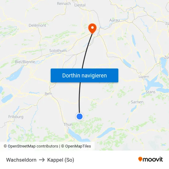 Wachseldorn to Kappel (So) map