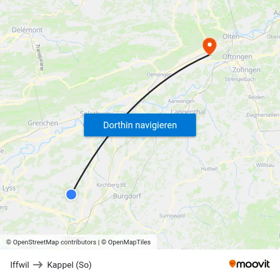 Iffwil to Kappel (So) map