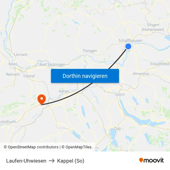 Laufen-Uhwiesen to Kappel (So) map