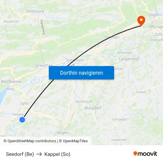 Seedorf (Be) to Kappel (So) map