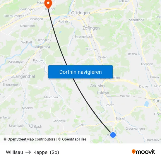 Willisau to Kappel (So) map