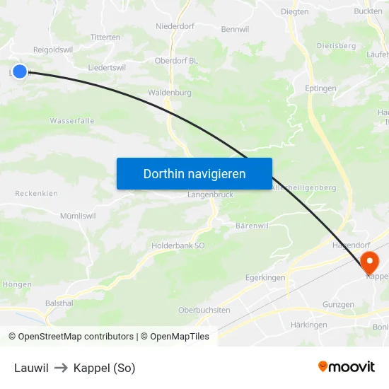 Lauwil to Kappel (So) map
