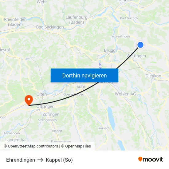 Ehrendingen to Kappel (So) map