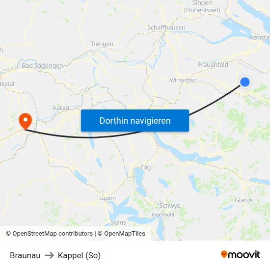 Braunau to Kappel (So) map