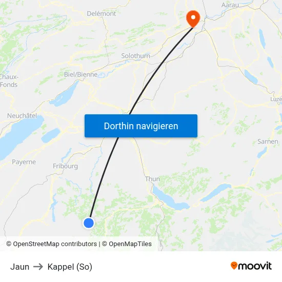 Jaun to Kappel (So) map