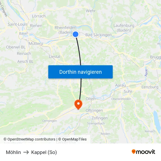 Möhlin to Kappel (So) map