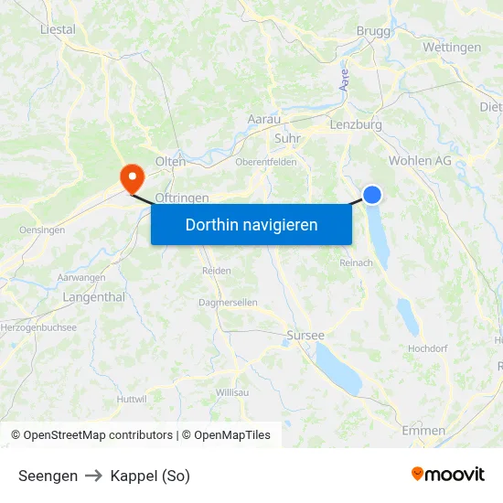 Seengen to Kappel (So) map