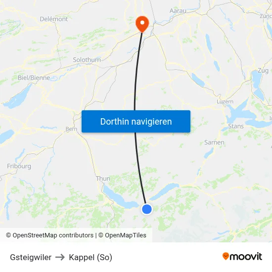 Gsteigwiler to Kappel (So) map