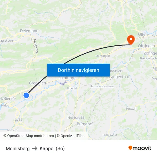 Meinisberg to Kappel (So) map