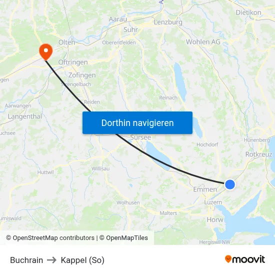 Buchrain to Kappel (So) map