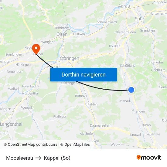 Moosleerau to Kappel (So) map
