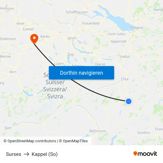 Surses to Kappel (So) map