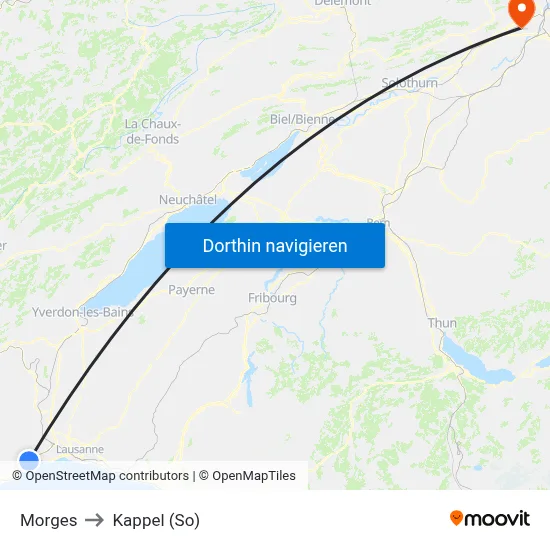 Morges to Kappel (So) map