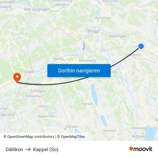 Dällikon to Kappel (So) map