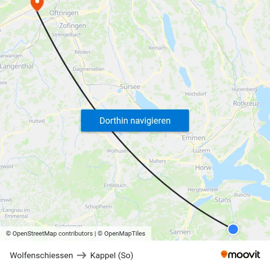 Wolfenschiessen to Kappel (So) map