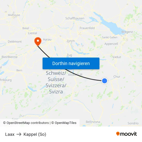 Laax to Kappel (So) map
