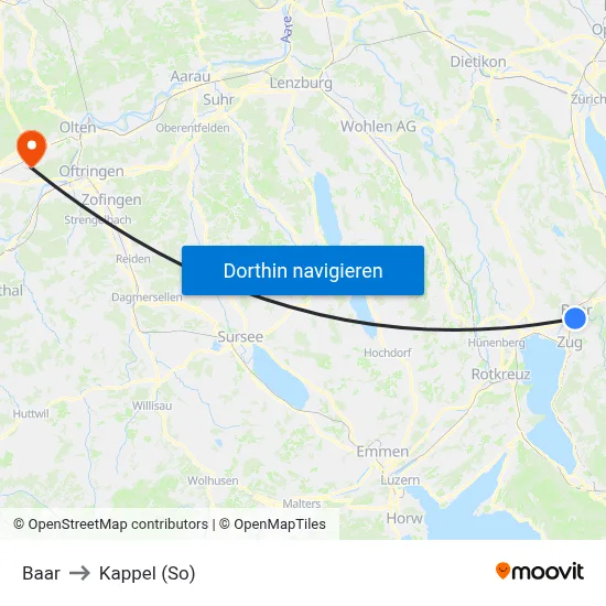 Baar to Kappel (So) map