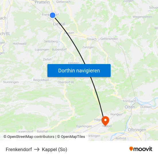 Frenkendorf to Kappel (So) map