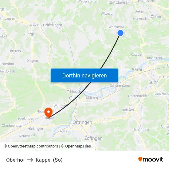 Oberhof to Kappel (So) map