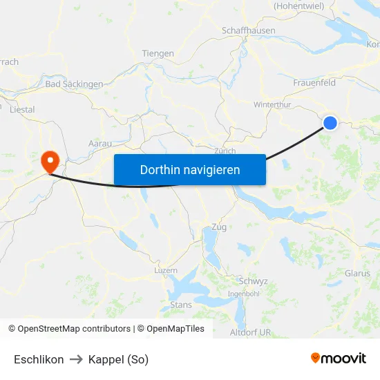 Eschlikon to Kappel (So) map