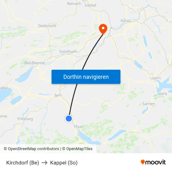 Kirchdorf (Be) to Kappel (So) map