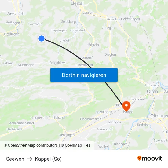 Seewen to Kappel (So) map