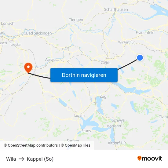 Wila to Kappel (So) map