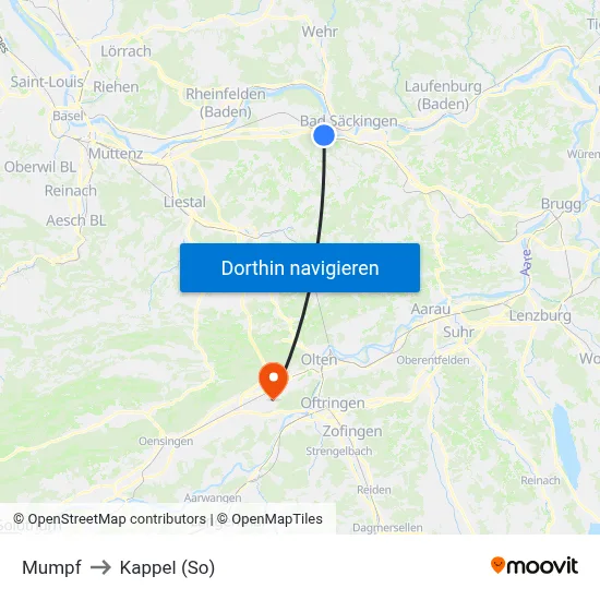 Mumpf to Kappel (So) map