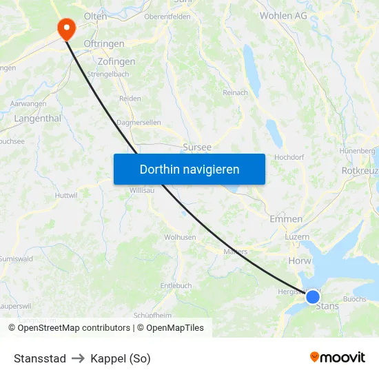 Stansstad to Kappel (So) map