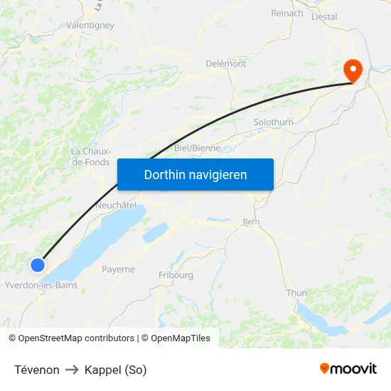 Tévenon to Kappel (So) map
