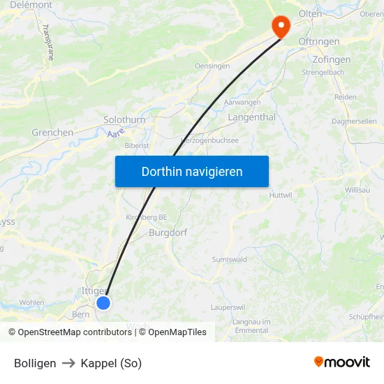 Bolligen to Kappel (So) map