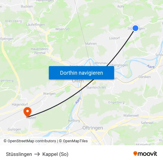 Stüsslingen to Kappel (So) map