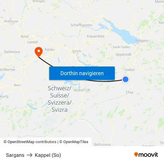 Sargans to Kappel (So) map