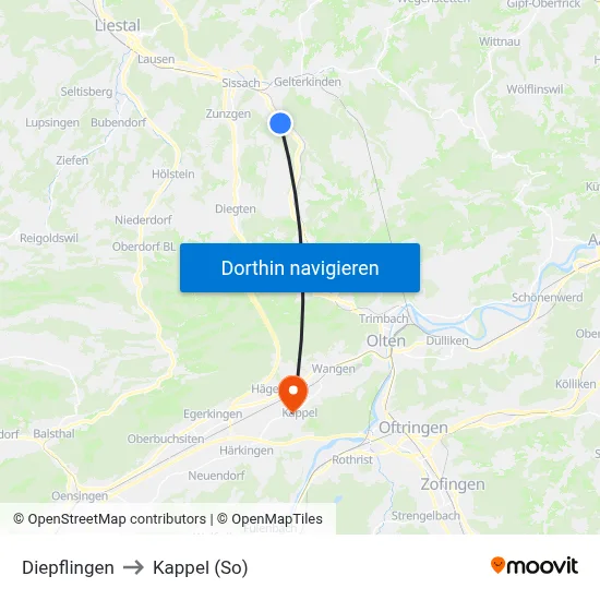 Diepflingen to Kappel (So) map
